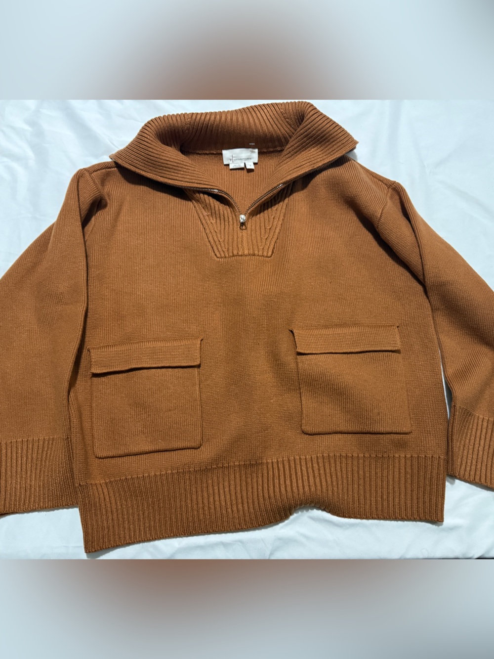 Anthropologie Caramel Brown Half-Zip Pocket Sweater